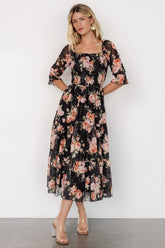 Fabian Jacquard Midi Dress | Peach + Black Floral