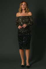Eclipse Sequin Midi Dress | Black + Gold