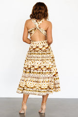 Seraphina Open Back Midi Dress | Tan Multi