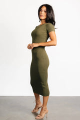 Dana Ribbed Midi Dress | Olive