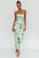 City Of Stars Strapless Maxi Dress Floral Yellow