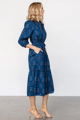 Mira Midi Dress | Deep Blue Print