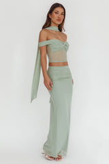 All The Lights Ruched Midi Skirt Sage