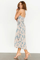 Nicole Faux Wrap Midi Dress | Natural + Blue