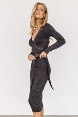 Nancy Ribbed Shimmer Midi Dress | Black