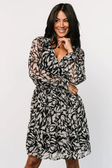 Anne Short Dress | Black Print