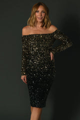 Eclipse Sequin Midi Dress | Black + Gold