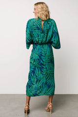 Janessa Midi Dress | Green + Blue Print