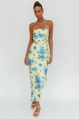 City Of Stars Strapless Maxi Dress Floral Yellow